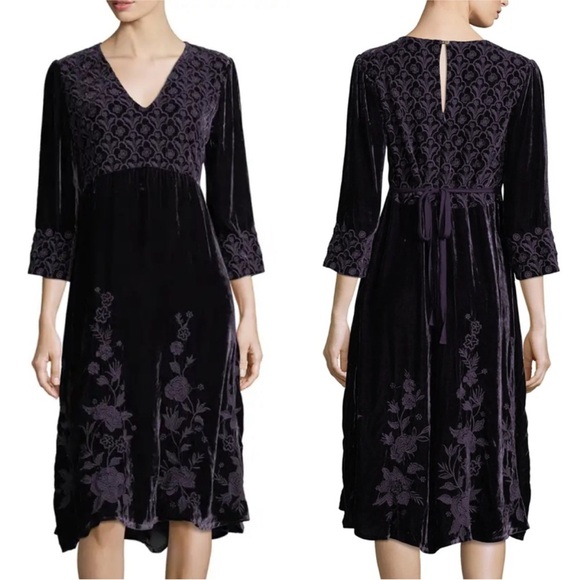 Johnny Was Dresses & Skirts - NEW Johnny Was Parina Long Velvet Dress Embroidered Purple Grey Small